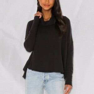 Free People Juicy Waffle Rib Knit Long Sleeve Oversized Turtleneck Top Black W S